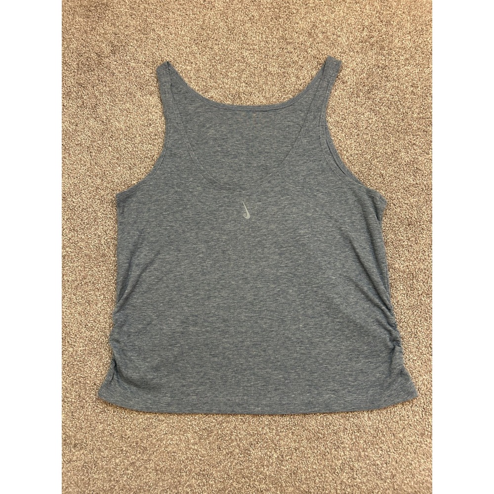 Nike Yoga Tank Top Womens Large Blue Gray Excellent Ribbed Ruched DD1941-491